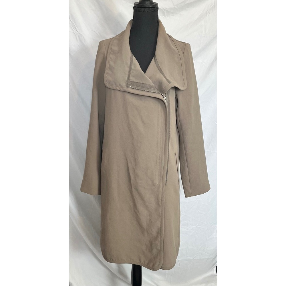 Babaton Women's Beige Drape Front Trench Coat Size Small Long Sleeve